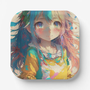Beautiful Colourful Anime Girl Paper Plate