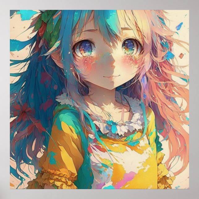 Beautiful Colourful Anime Girl Poster (Front)