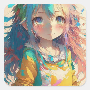 Beautiful Colourful Anime Girl Square Sticker