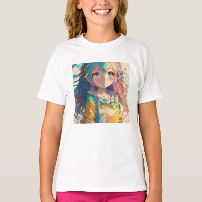 Beautiful Colourful Anime Girl T-Shirt (Front)