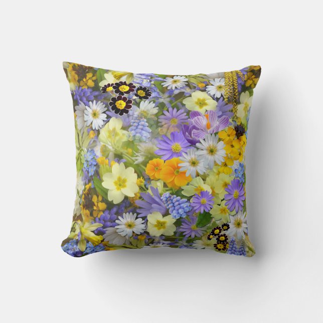 Beautiful Colourful Bed of Flowers Cushion (Front)