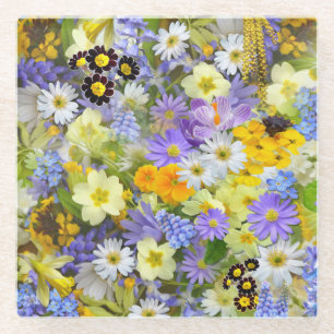 Beautiful Colourful Bed of Flowers Glass Coaster