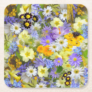 Beautiful Colourful Bed of Flowers Square Paper Coaster