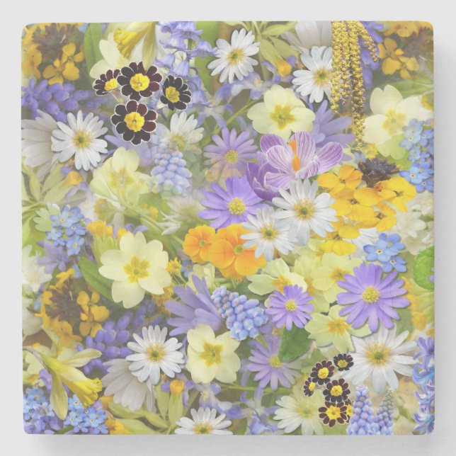 Beautiful Colourful Bed of Flowers Stone Coaster (Front)