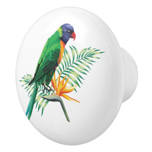 Beautiful Colourful Bird And Flowers Ceramic Knob
