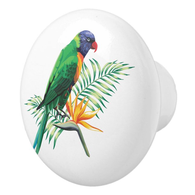 Beautiful Colourful Bird And Flowers Ceramic Knob (Right)