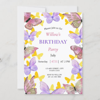 Beautiful Colourful Butterfly Birthday Party Invitation