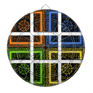 Beautiful colourful chequered geometrical stripes dartboard