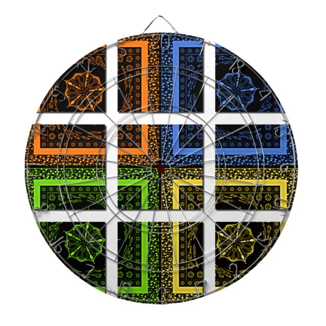 Beautiful colourful chequered geometrical stripes dartboard (Front)
