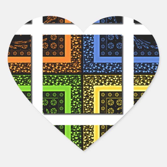 Beautiful colourful chequered geometrical stripes heart sticker (Front)