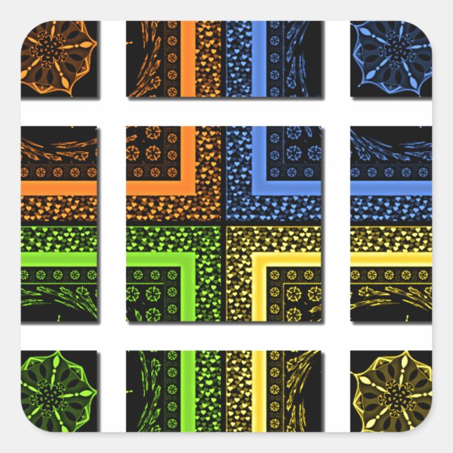Beautiful colourful chequered geometrical stripes square sticker (Front)