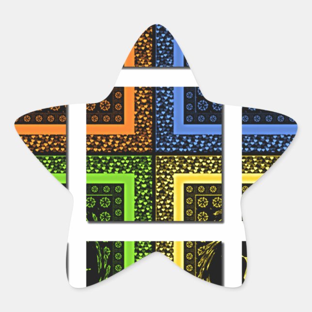 Beautiful colourful chequered geometrical stripes star sticker (Front)