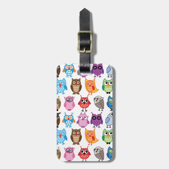 Beautiful Colourful Custom Owl Luggage Tag (Front Vertical)