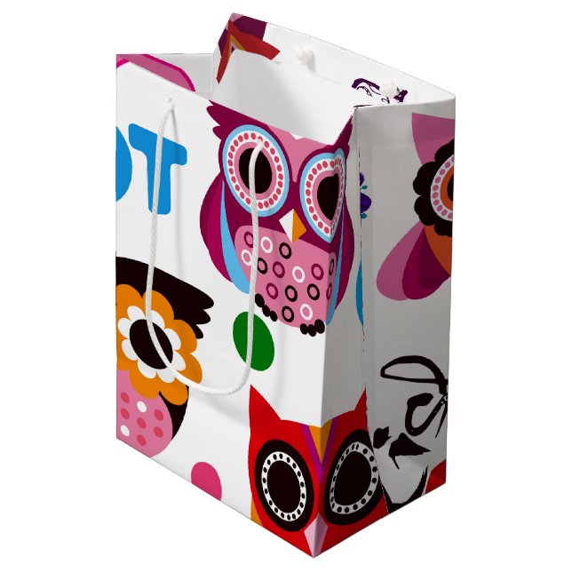 Beautiful Colourful Custom Owl Medium Gift Bag (Front Angled)