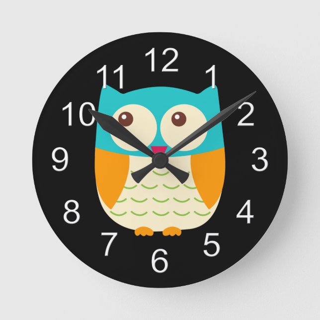 Beautiful Colourful Custom Owl Round Clock (Front)