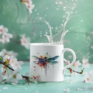 Beautiful colourful dragonfly in flight watercolor coffee mug