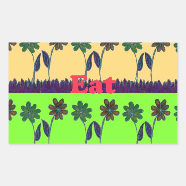 Beautiful colourful Eat Love Play text Floral Pop  Rectangular Sticker (Front)
