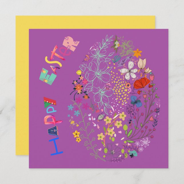 Beautiful Colourful Egg Floral Easter Card (Front/Back)