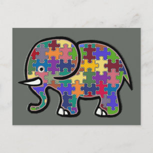 beautiful colourful elephant puzzle postcard