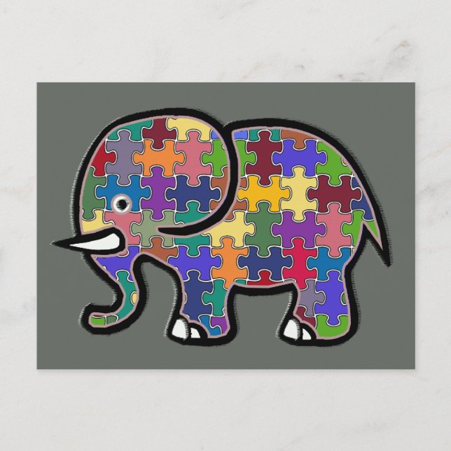 beautiful colourful elephant puzzle postcard (Front)