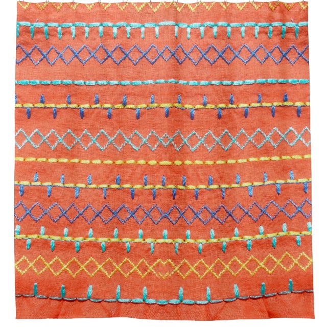 Beautiful, colourful, embroidered, hippie style pi shower curtain (Front)