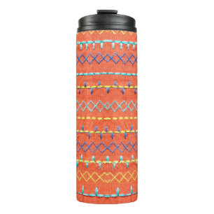 Beautiful, colourful, embroidered, hippie style pi thermal tumbler