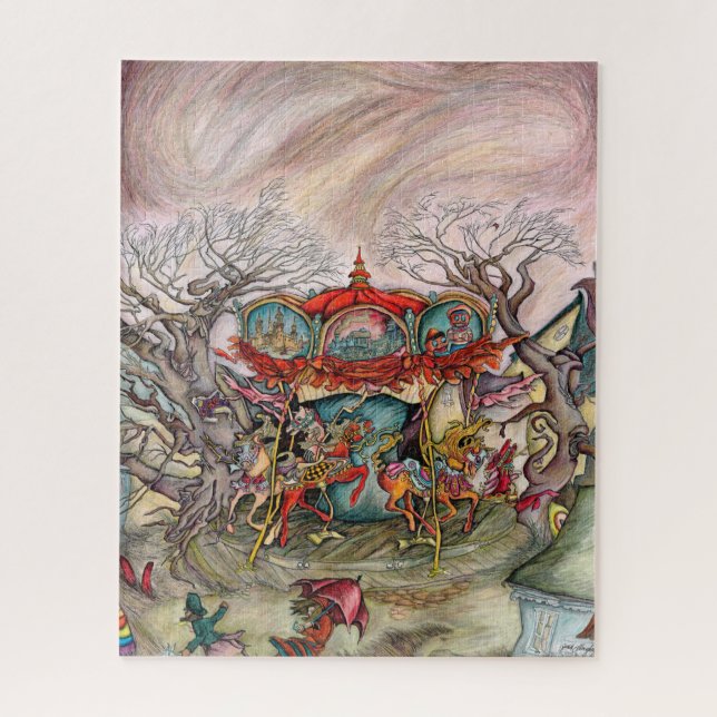 beautiful, colourful, fantasy carousel by artist jigsaw puzzle (Vertical)