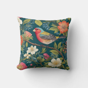 Beautiful Colourful Finch Bird Botanical Cushion