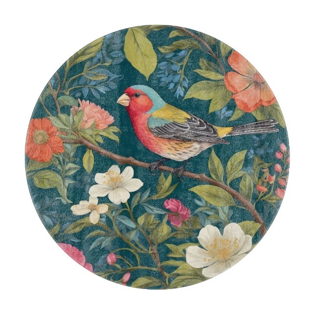 Beautiful Colourful Finch Bird Botanical Cutting Board (Front)