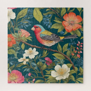 Beautiful Colourful Finch Bird Botanical Jigsaw Puzzle
