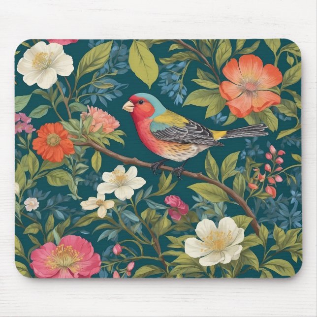 Beautiful Colourful Finch Bird Botanical Mouse Mat (Front)