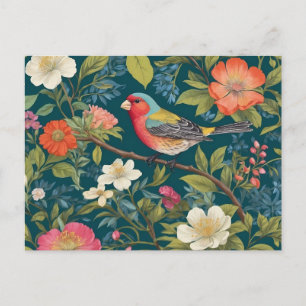 Beautiful Colourful Finch Bird Botanical Postcard