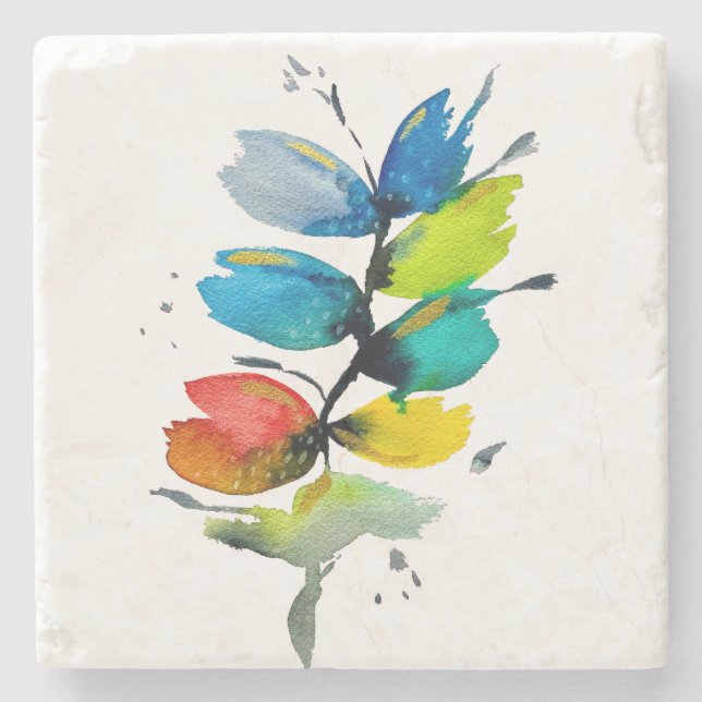 Beautiful colourful floral loose watercolor flower stone coaster (Front)