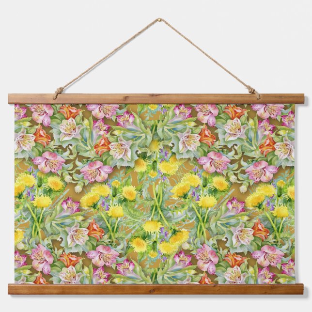 Beautiful Colourful Floral Pattern Pink Yellow  Hanging Tapestry (Front)