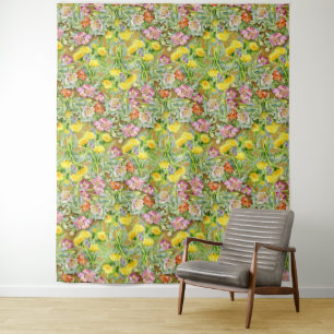 Beautiful Colourful Floral Pattern Pink Yellow  Tapestry