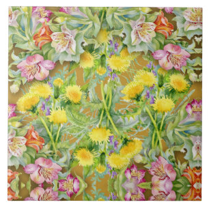 Beautiful Colourful Floral Pattern Pink Yellow  Tile