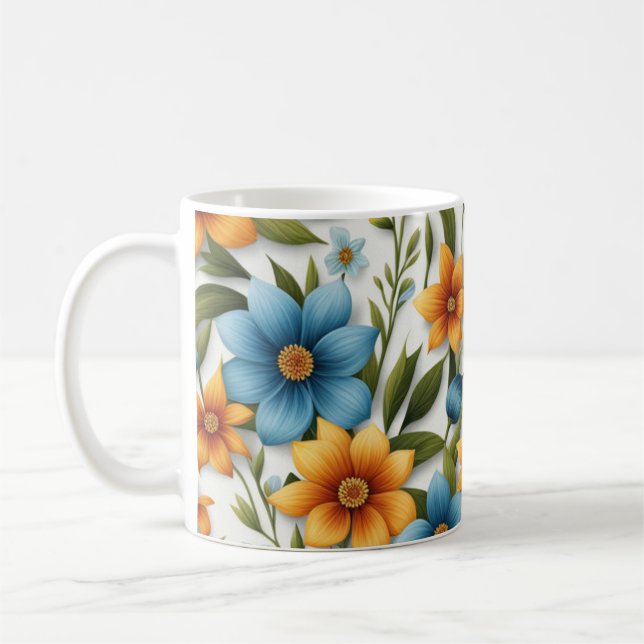 Beautiful Colourful Floral Pattern Spring Flowers Coffee Mug (Left)