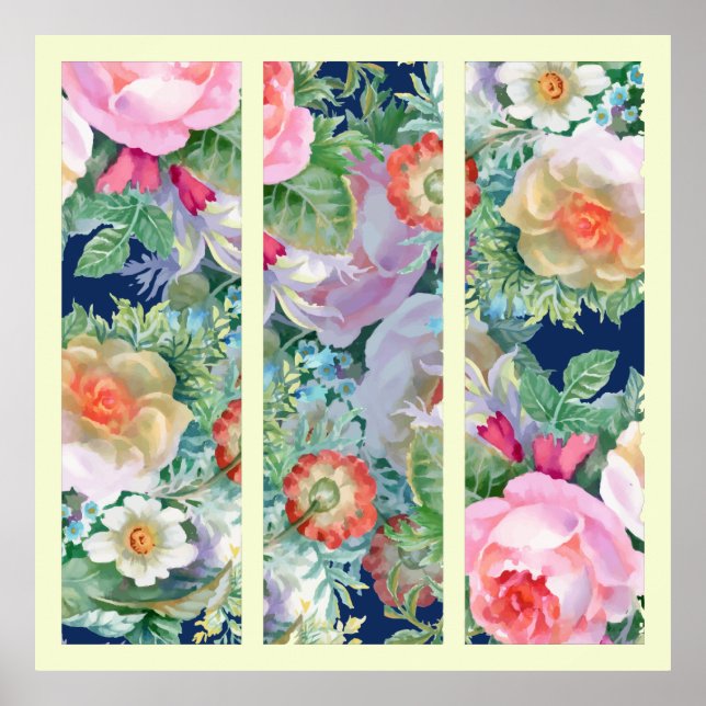 Beautiful Colourful Floral Triptych Poster (Front)