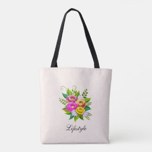 Beautiful colourful flower bouquet on ivory tote bag