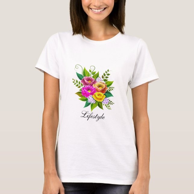 Beautiful Colourful Flower Bouquet T-Shirt (Front)