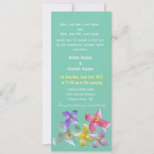 beautiful colourful flower photo art teal wedding invitation