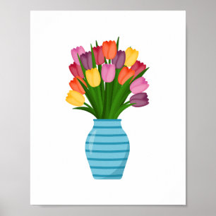 Beautiful Colourful Flower Vase Poster