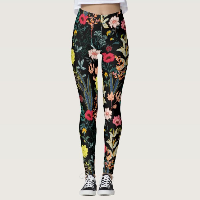 Beautiful Colourful Flowers and Botanical Plants Leggings (Front)