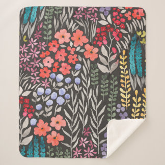 Beautiful colourful flowers garden seamless patter sherpa blanket