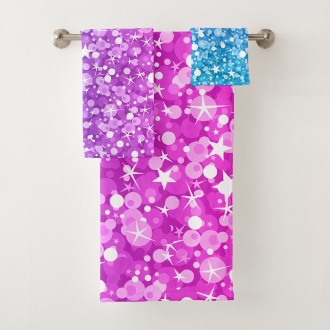 Beautiful Colourful Glitter Pattern Bath Towel Set (Insitu)