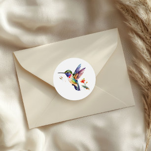 Beautiful colourful hummingbird illustration classic round sticker