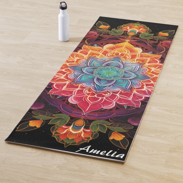 Beautiful Colourful Mandala Boho Monogram  Yoga Mat (In Situ)