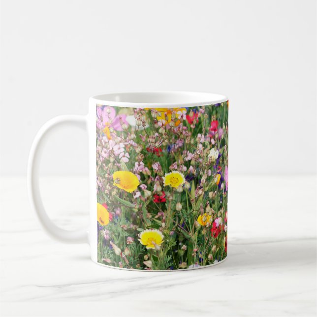 beautiful colourful meadow of wild flowers coffee mug (Left)