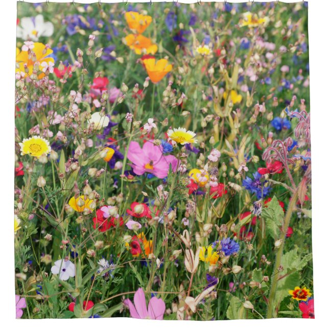 beautiful colourful meadow of wild flowers shower curtain (Front)