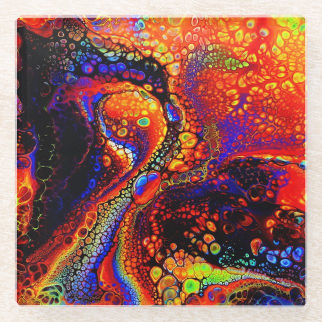 Beautiful & Colourful Molten Liquid Glass Coaster (Front)